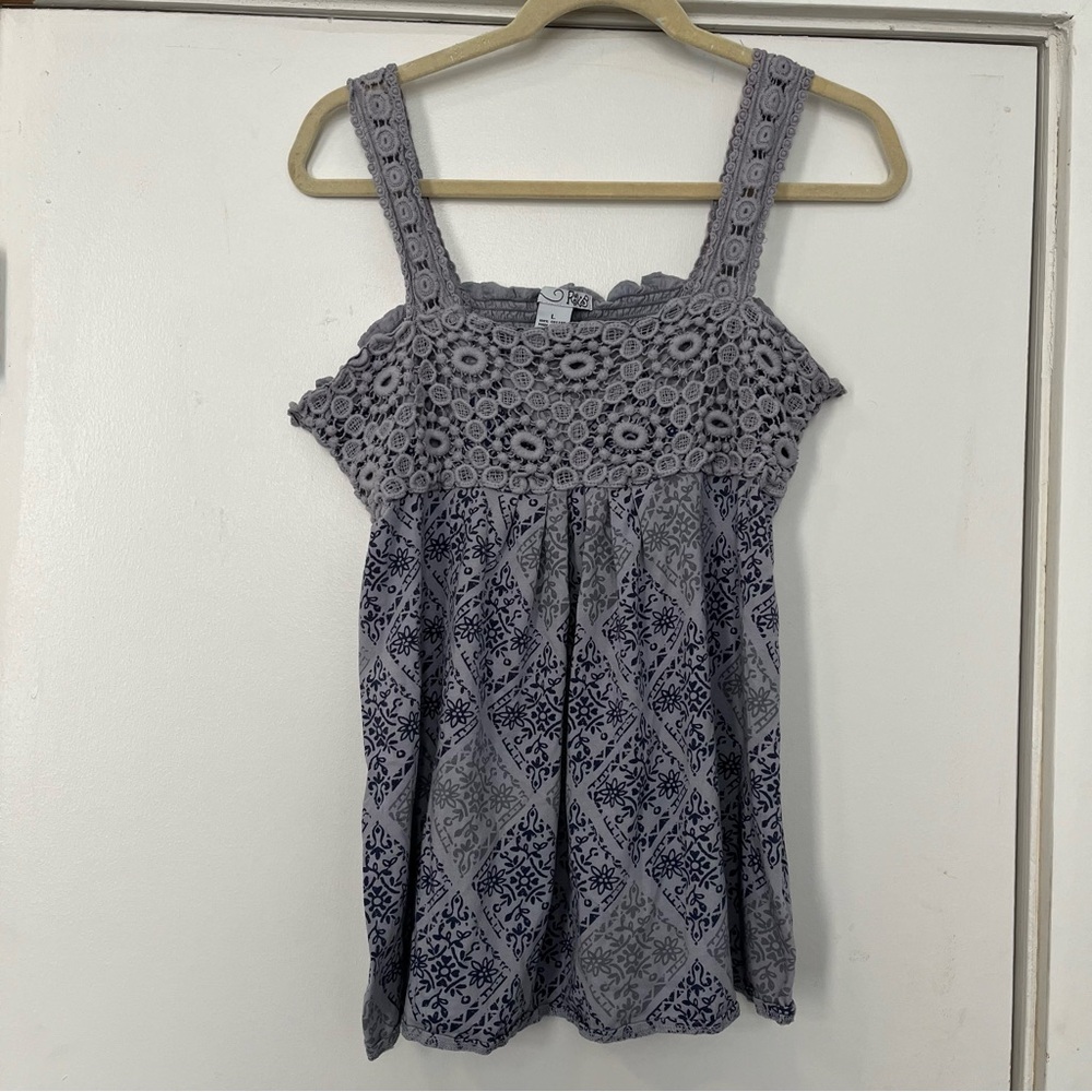 Vintage Gray and Blue Crochet Tank Top
